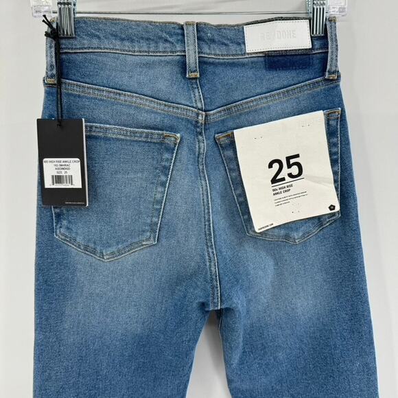 RE/DONE 90s High Rise Ankle Crop Jeans Sz 25 Button Fly Aged Indigp Blue - Picture 8 of 10